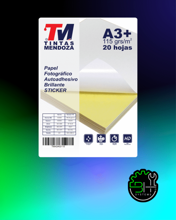 Papel Fotográfico Glossy Autoadhesivo A3+ 115gr x 20 Hojas