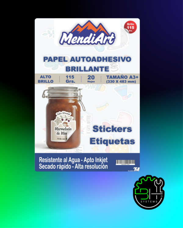 Papel Autoadhesivo Brillante MendiArt A3+ 115gr x 20 Hojas