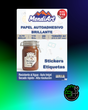 Papel Autoadhesivo Brillante MendiArt A4 115gr x 20 Hojas