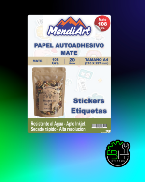 Papel Autoadhesivo Mate MendiArt A4 108gr x 20 Hojas