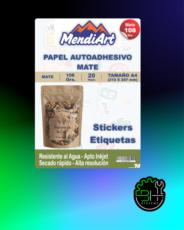 Papel Autoadhesivo Mate MendiArt A4 108gr x 20 Hojas