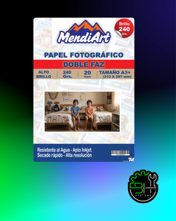Papel Fotográfico Brillo Doble Faz MendiArt A3+ 240gr x 20 Hojas