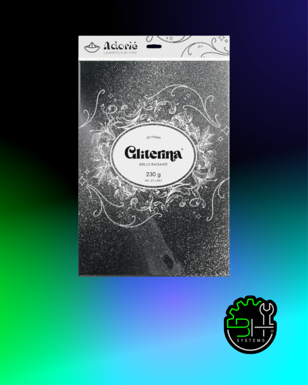 Gliterina Negro Brillante Adorié 230grs A4 x 20Hojas