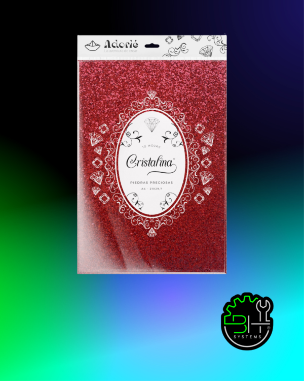 Cristalina Rojo Rubí Adorié 250grs A4 x 10Hojas